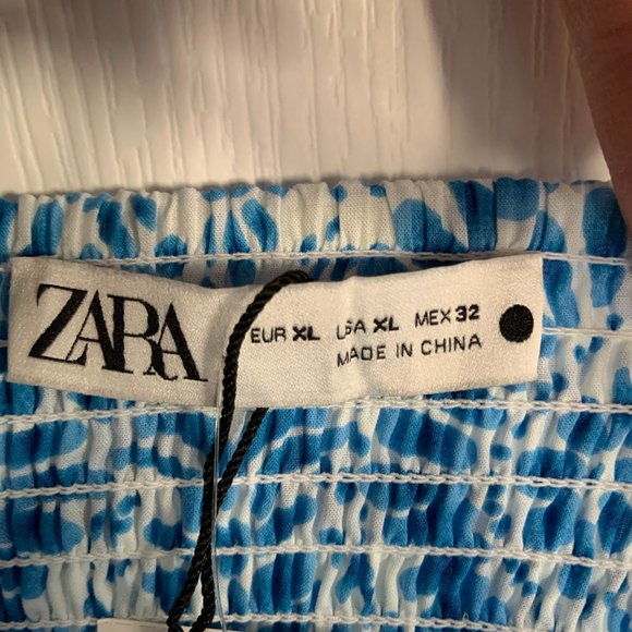 Women's Zara Blue Strappy V-Neck Knot Tie Cotton Maxi Printed Sip Dress Size XL - Picture 5 of 10